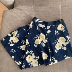 Mango Basics Women's Wide-Leg Crop Pant Dark Blue Flower Print XS